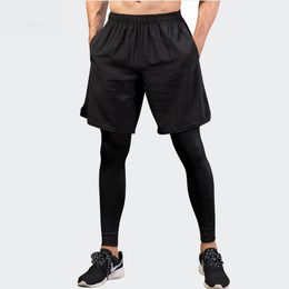 2024 2 in 1 Compression Sport Running Pants Fitness Drawstring Elastic Waist Legging Men Shorts Running Short Fitness gym Mens Shorts mesh Breathable Elastic Jogger