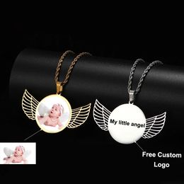 Necklaces Photo Pendant Hip Hop Angel Wings 18K Gold Plated Stainless Steel Jewellery Custom Necklace Souvenir