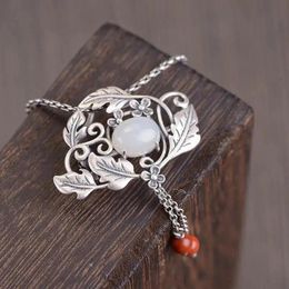 Jewelry Original Craft Design Retro Frosted Flowers Natural Hetian Jade Personality Pendant Brooch Women's Fine Silver Jewelry