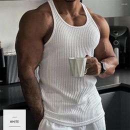 Men's Tank Tops Gym Clothing Men Fitness Solid Colour Muscle Vest Undershirts Striped Coarse Thread Sportswear Man Sleeveless Shirt Top