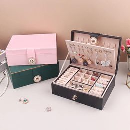 Display PU Leather Jewellery Storage Box with Clear Flip Lid Double Layer Drawer Organiser for Earrings Ring Necklace Display Jewellery Case