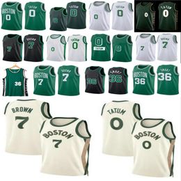 Jayson Tatum Jaylen Brown Basketballtrikots Weiß 2024 City Shirt Green Edition Trikot 0 7 36