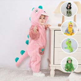 Lovely Dinosaur born Baby Girl Clothes Bodysuit Plush Soft Warm Toddler Jumpsuit Halloween Kid Infant Pyjamas Overalls Zipper 240110