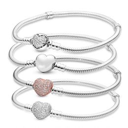 Bangles 2024 New 100% S925 Sterling Silver Rose Gold Heart Bracelet Clear CZ Small Size Charm Bead Fit Children Lovely DIY Jewelry Gifts