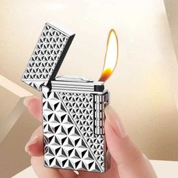 Vintage Grinding Wheel Langsheng Lighter Diamond Texture Oblique Fire No Gas Lighters Men's High-End Gifts Wholesale Cross-Border