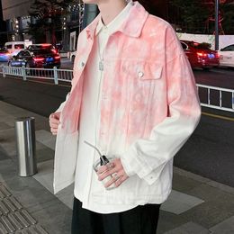 Spring and Autumn Korean Y2K Fashion Trend Pink Tie Dyed Denim Coat Harajuku Retro Gradient Zipper Couple Jacket Sweatshirt 240110