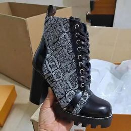 Luxury Womens Boots Printing Brand Desert Martin Boot Platform Genuine Leather Chunky Heel Work Shoes Size 35-42 With box