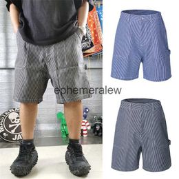Shorts masculinos vintage listrado jeans shorts para homens verão americano shorts soltos casual em linha reta carga pantephemeralew