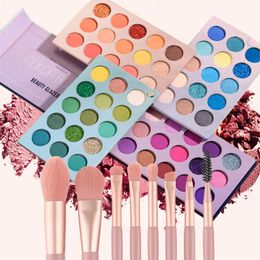 Brushes 60 Colours Eyeshadow with 8Pcs Makeup Brush Set Shimmer Glitter Matte Eye Shadow LongLasting Waterproof Eye Makeup Cosmetics Set