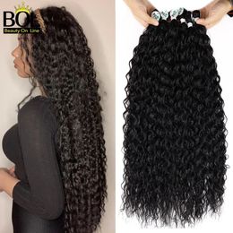 BOL Curly Synthetic Hair Bundles Organic 32 Inch Ombre Blonde Fake For Women Heat Resistant Water Wave 240110