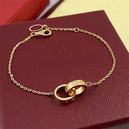 Luxus-Armband-Designer-Frauen-Kettenarmband-Marken-Diamant-Doppelring-Titanstahl-Armband-Qualitäts-18k Gold-Designer-Schmuck