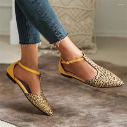 Sandals Casual Low Heel Women 2024 Summer Leopard Print Plus Size 43 Shoes Mules Pointed Toe T Buckle Dropshopping