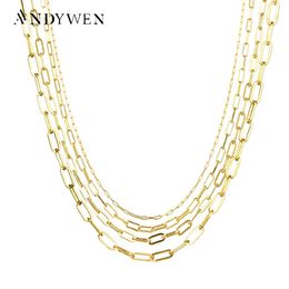 Necklaces ANDYWEN 925 Sterling Silver Gold Geometric Rectangle Chain Horoscope Thin Thick Women Luxury Jewelry Rock Punk 2021 Fashion