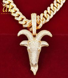 Goat Head Pendant Neckalce Gold Colour Material Copper Cubic Zircons Men039s Hip Hop Rock Street Jewelry5942563