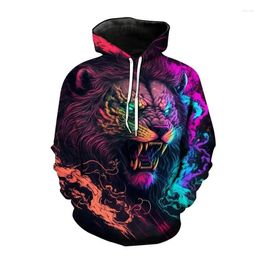 Men's Hoodies Men Fashion Hooded 3D Printed Animal Lion Sweatshirts Casual Loose-fitting Long-sleeved Pocket Tops