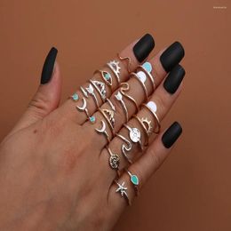 Cluster Rings Boho Knuckle Drop Oil Arrow Geometric Set For Women Fashion Star Crescent Crystal Joint Ring Female Jewellery