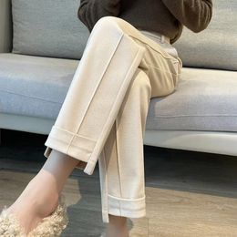 Women's Pants Tweed Nine-minute Haren Trousers Fall Winter Leisure Loose Thickened Small Feet Suit 2024