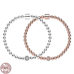 Bangles Simplicity 925 sterling silver classic rose gold bead chain bracelet fit design original charm beads DIY exquisite Jewellery