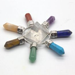 Pendant Necklaces 100-Unique Exclusive Design Silver Plated Rock Crystal Pyramid Multi Color Hexagon Column Stone Energy Emitter