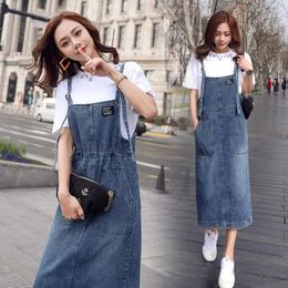 Jeans 2022 Summer Women Long Denim Dress Sundress Fashion Pockets Casual Loose Overalls Dresses Female Strap Jeans Dress 4xl