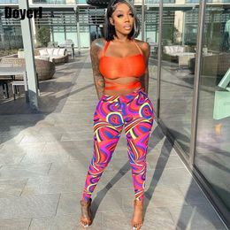 Women's Two Piece Pants Bandage Sexy Summer Set For Women 2024 Crop Top Print Suits Party Club Outfits Co Ord Tracksuit