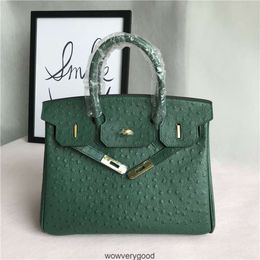 Designer Bags Luxury Fashion Totes Fashion dark green ostrich cow leather bag Women's portable one-shoulder diagonal bag Leather bag for women