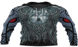 Men039s Hoodies Sweatshirts Fashionable Viking Style Zipper Hoodie Wolf And Tattoo 3D Printed Unisex Autumn Casual Street Swe7525291