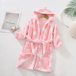 Kids Cartoon Cat Robes Winter Baby Girl Bathrobe Sleepwear Robe For Children Flannel Hooded Pyjamas Boys Homewear Clothing 240111