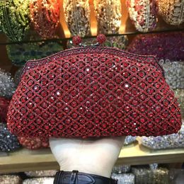 Lady 19 Style Red Colour Stones Minaudiere Rhinestones Wine Evening Bags Women Party Bridal Clutches Bag Wedding Clutch Purse 240111