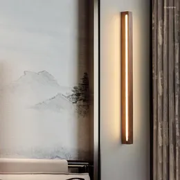 Wall Lamp Nordic Long Wooden Led Light Indoor Living Room Bedroom Bedside Sofa Background Lighting Fixtures