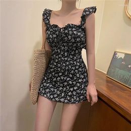 Women's Swimwear Korea Style Women Dress One Piece Swimsuit Solid Bathing Suit Sexy Beachwear Maillot