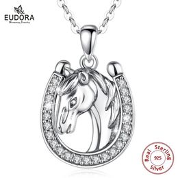 Pendants Eudora 925 Sterling Silver Unicorn & Horseshoe Pendant Vintage Horse Necklace with Pure CZ Equestrian Jewellery Animal Series D565