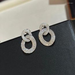 Stud Earrings High Quality 925 Sterling Silver Exquisitely Inlaid Double Oval Full Diamond Ear Studs For Women Luxury Fine Jewellery