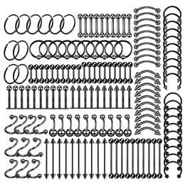 150PC Steel Body Piercing Jewellery Lot Bulk Nose Ring Tongue Bar Eyebrow Labret Set Horseshoe Pack 240110