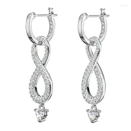 Hoop Earrings Number 8 Shaped Dangle With Heart Cubic Zirconia Charm Luxury Fashion Women's Wedding Eternity Jewellery