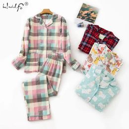 Autumn Winter Warm Pyjamas Sets Ladies Flannel Cotton Home Wear Plaid Print Pyjamas For Women Plaid Print Sleepwear Plus Size 240110