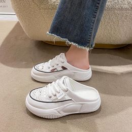 Slippers Trendy Half-slippers 2024 Spring Style Simple Outdoor Hollow Toe-toe Comfortable Thick-soled Women's Shoes