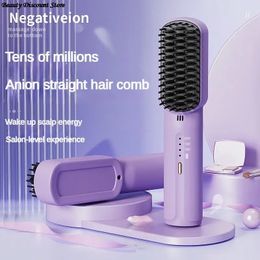 Mini Hair Straighteners 2600mAh Wireless Comb Dryer and Straightening Brush Hair Styling Appliances Comb Straightener 240111