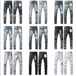 Designer jeans High street Vintage Style Paint ink blue patches trousers knee holes design men's personalised versatile broken stretch jeans