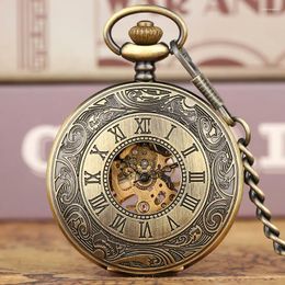 Pocket Watches Vintage Charm Roman Numerals Mechanical Hand Winding Men's Watch Antique Stylish Thanksgiving Gift Retro Timepiece