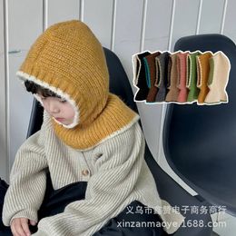 Fashion 2-8 Years Kid Neck Cover all-in-one Cap Windproof Balaclava Hat Winter Warm Clash Colours Scarf Knitted Hats Warm 240110