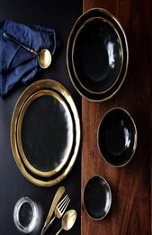 Ceramic Plate Dish Set Black Tableware Set Porcelain Service Plate Kitchen Appliances Kitchen Supplie Rice Soup Bowl Dinnerware2985437