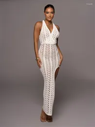 Casual Dresses RT Sexy Women High Slit Knitted Dress Spaghetti Strap Hollow Out Crochet Beach Cover Ups