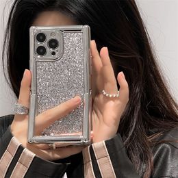 Silver White Stand Glitter Phone Case Suitable for iPhone 15 14 13 11 12 Pro Max Electroplated Lens Protection Back Cover Holder Plating Cases 30pcs