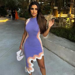 Casual Dresses Sexy Sleeveless Asymmetrical Purple Mini Dress Women Tie Dyed Print Party Tank Vestidos 2024 Summer Night Club Clothes