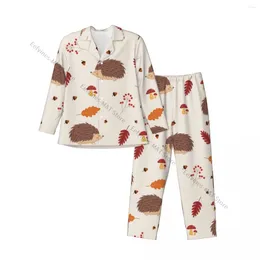 Men's Sleepwear Men Pyjama Sets Leaves And Hedgehog For Man Shirt Long Sleeve Male Soft Home Loungewear