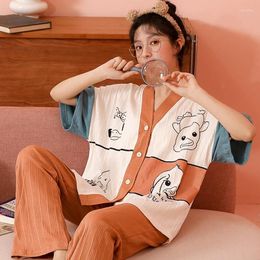 Women's Sleepwear Cotton Pyjamas Set 2 Pieces Spring Summer Nightwear Female Girl Kimono Home Clothing Ropa De Dormir Femini