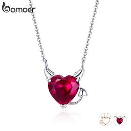 Necklaces Bamoer New Collection 100% 925 Sterling Silver Red Zircon Little Devil Necklace Pendant For Women Fashion Silver Jewelry SCN286