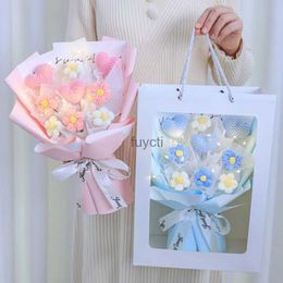 Other Arts and Crafts Crochet Flowers Bouquet Graduation Flower Bouquet with Led Light Artificial Flowers Birthday Valentine's Day Gift Party Supplies YQ240111