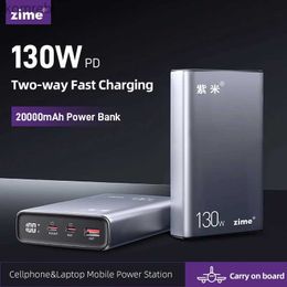 Cell Phone Power Banks Zime 130W Power Bank 20000mAh USB Type C PD Fast Charge Powerbank Portable Charger External Battery for Laptop Macbook iPhone 15L240111